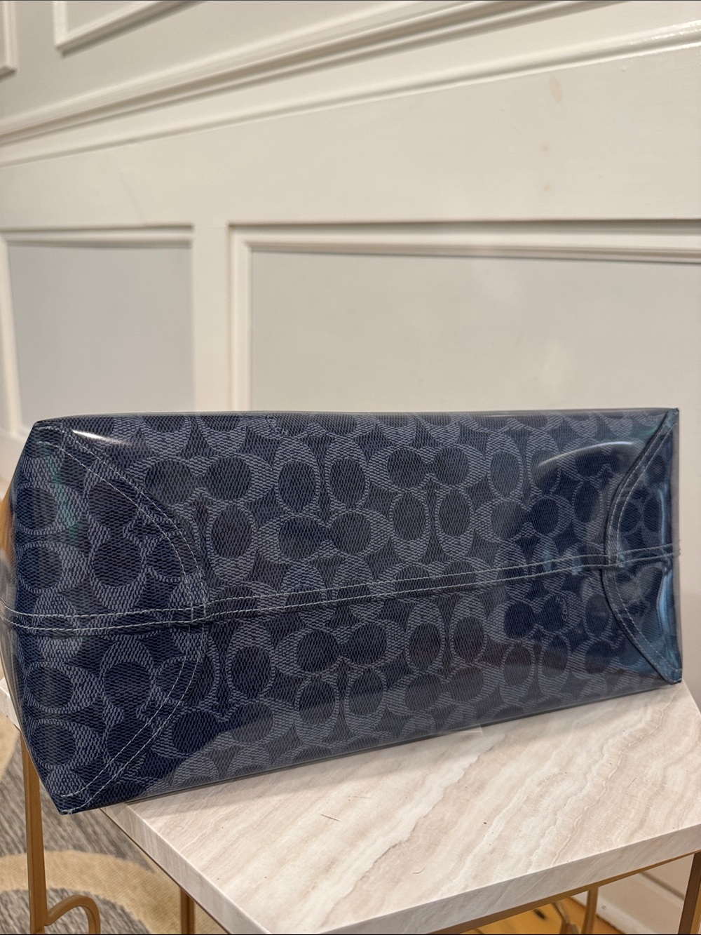 Coach Bag Denim Coated Canvas City Tote Patent Leather Dark Navy Tote NWOT RARE - Picture 9 of 17
